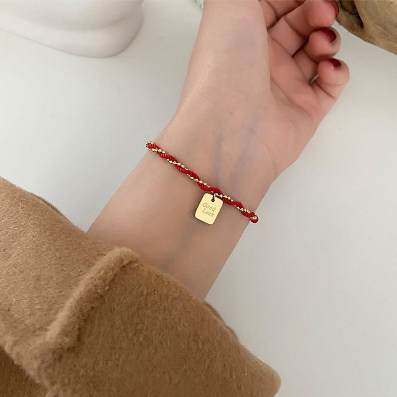 Buddha Stones Rote Schnur Vergoldetes Kupfer Glücks-Stärke-Armband 