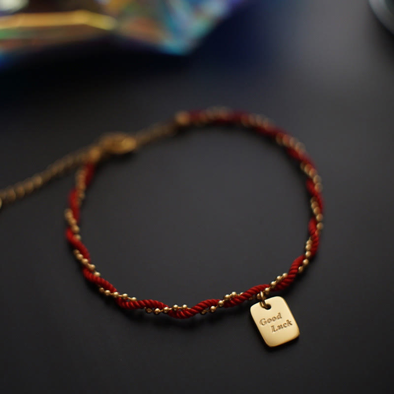 Buddha Stones Rote Schnur Vergoldetes Kupfer Glücks-Stärke-Armband 