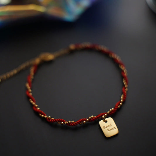 Buddha Stones Rote Schnur Vergoldetes Kupfer Glücks-Stärke-Armband 