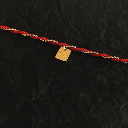 Buddha Stones Rote Schnur Vergoldetes Kupfer Glücks-Stärke-Armband 