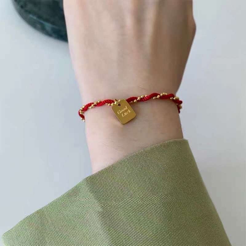 Buddha Stones Rote Schnur Vergoldetes Kupfer Glücks-Stärke-Armband 