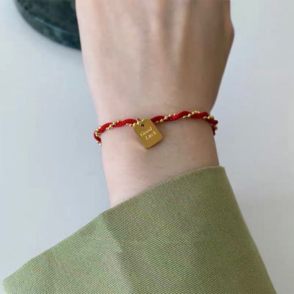 Buddha Stones Rote Schnur Vergoldetes Kupfer Glücks-Stärke-Armband 
