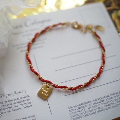 Buddha Stones Rote Schnur Vergoldetes Kupfer Glücks-Stärke-Armband 