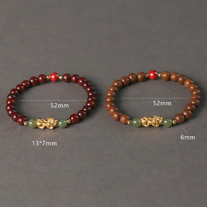 Buddha Stones 999 Sterling Silber Sandelholz Ebenholz Kleines Blatt Rotes Sandelholz Hetian Jade Zinnober PiXiu Reichtum Armband 
