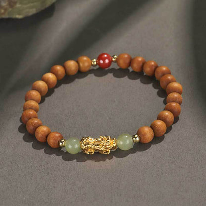Buddha Stones 999 Sterling Silber Sandelholz Ebenholz Kleines Blatt Rotes Sandelholz Hetian Jade Zinnober PiXiu Reichtum Armband 