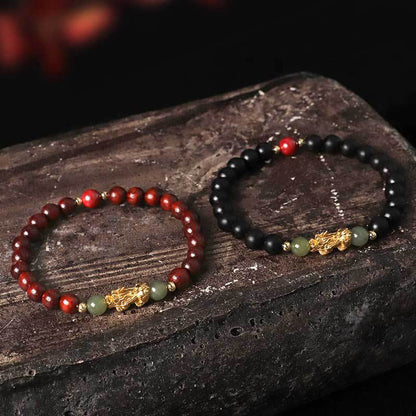 Buddha Stones 999 Sterling Silber Sandelholz Ebenholz Kleines Blatt Rotes Sandelholz Hetian Jade Zinnober PiXiu Reichtum Armband 