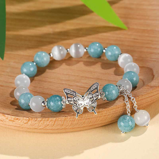 Buddha Stones Chrysoberyll Katzenauge Chalcedon Schmetterling Liebesarmband 