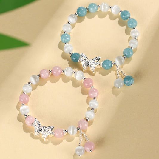 Buddha Stones Chrysoberyll Katzenauge Chalcedon Schmetterling Liebesarmband 