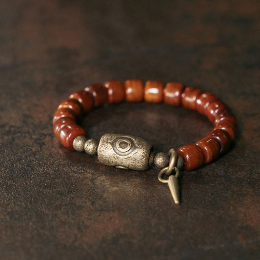 Buddha-Steine ​​Yak-Knochen Dzi-Form Kupferkegel Anhänger Stärke Armband 