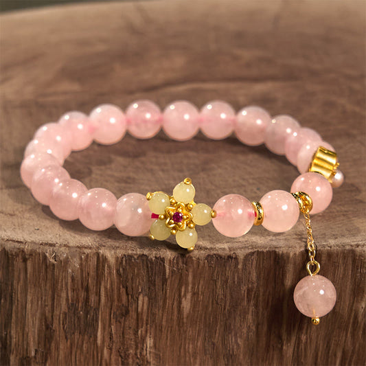 Pulsera de flores de citrino con cristales rosas y piedras de Buda 