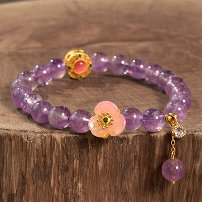 Buddha Stones Amethyst Peach Blossom Fortune Meditation Bracelet