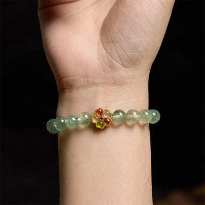 Pulsera de cuarzo fresa verde natural con carácter Fu relajante de Buddha Stones