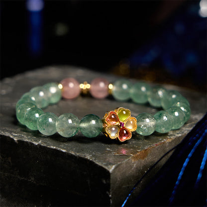 Pulsera de cuarzo fresa verde natural con carácter Fu relajante de Buddha Stones