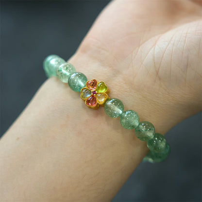 Pulsera de cuarzo fresa verde natural con carácter Fu relajante de Buddha Stones