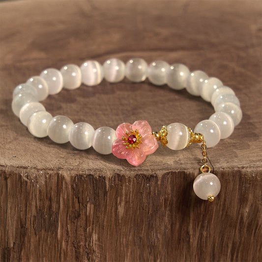 Pulsera de soporte con piedras de Buda, crisoberilo, ojo de gato y flores rosas