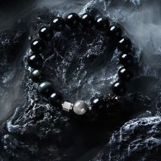 Buddha Stones Schwarzer Obsidian Adlerauge Stein Goldglanz Obsidian Tigerauge Stärke Armband 