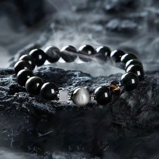 Buddha Stones Schwarzer Obsidian Adlerauge Stein Goldglanz Obsidian Tigerauge Stärke Armband 