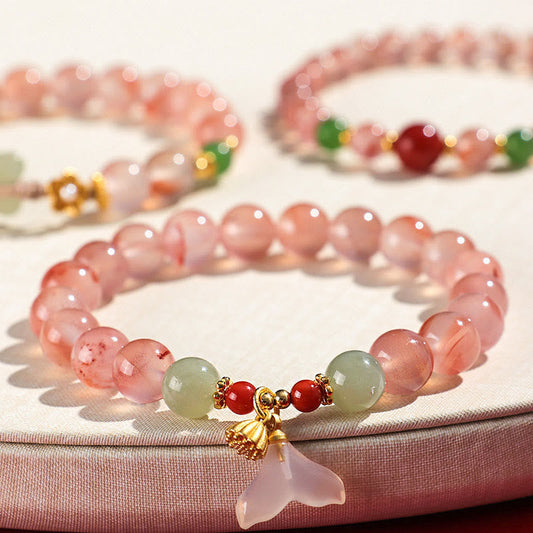 Buddha Stones Südroter Achat Schmetterling Orchidee Hetian Jade Glücksarmband 