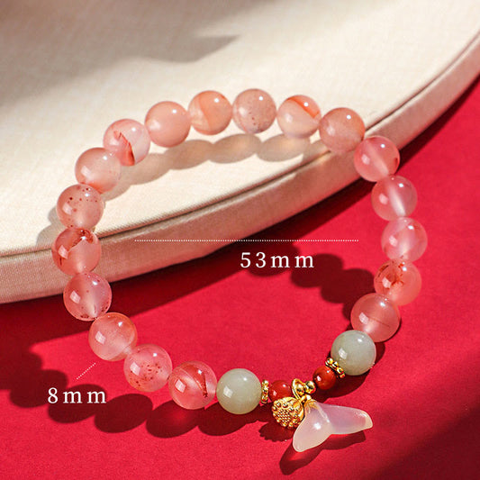 Buddha Stones Südroter Achat Schmetterling Orchidee Hetian Jade Glücksarmband 