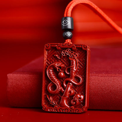 Buddha Stones Chinese Zodiac Cinnabar Rectangle Calm Necklace Pendant