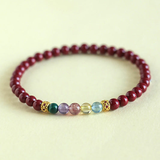 Buddha Stones Zinnober Aquamarin Citrin Erdbeerquarz Amethyst Malachit Segensarmband 