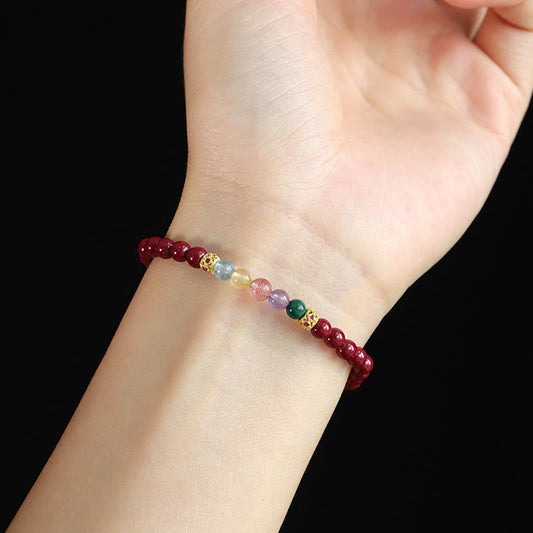 Buddha Stones Zinnober Aquamarin Citrin Erdbeerquarz Amethyst Malachit Segensarmband 