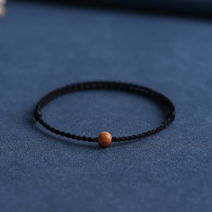 Buddha Stones Natural Peach Wood Bead Ward Off Evil Spirits Braided Bracelet