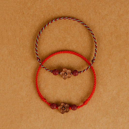 Buddha Stones Pfirsichholz Kleine Pfirsichblüte Zinnober Reichtum String Armband Fußkettchen