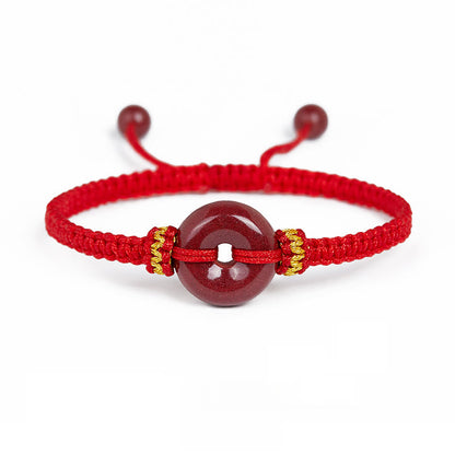 Buddha Stones Handgemachtes Zinnober-Rundarmband mit Friedensschnalle und geflochtener Konzentration