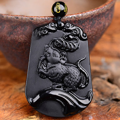 Buddha Stones Chinese Zodiac Obsidian Purification Fulfilment Necklace Pendant
