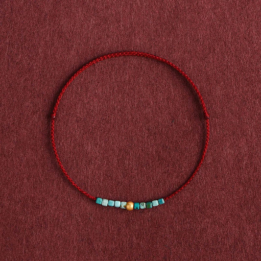 Buddha Stones 999 Goldperlen Türkis Schutz Geflochtenes Armband Fußkettchen 
