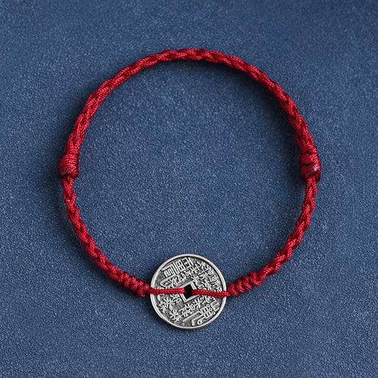 Buddha Stones 925 Sterling Silber Münzschutz Geflochtenes Armband Fußkettchen 