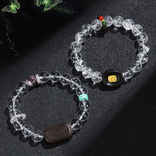 Buddha-Steine, weißer Kristall, Ebenholz, Sak Yant Zashi Lhamo, Heilarmband 