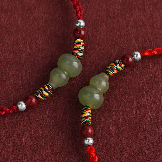 Buddha Stones Natürliche Hetian Jade Kürbis Schutz Glück Geflochtenes Armband Fußkettchen