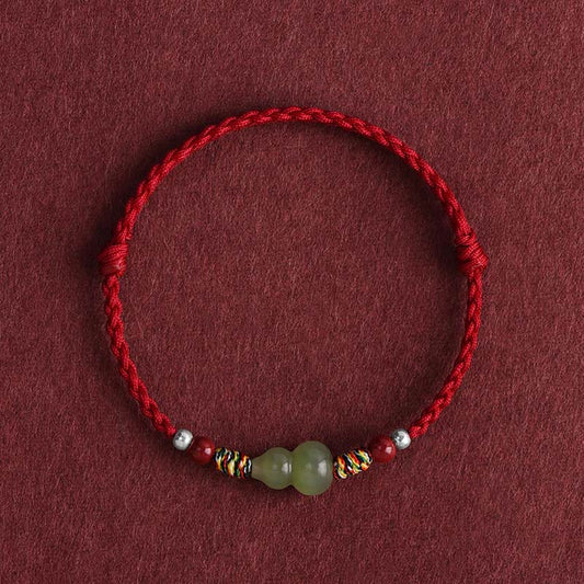 Buddha Stones Natürliche Hetian Jade Kürbis Schutz Glück Geflochtenes Armband Fußkettchen