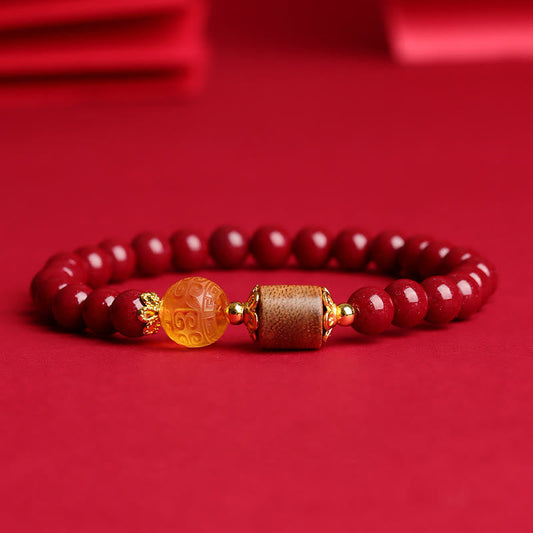 Buddha Stones Zinnober Bernstein Adlerholz Segensarmband 