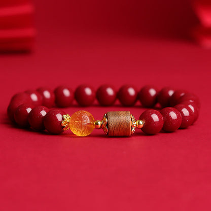 Buddha Stones Cinnabar Amber Agarwood Blessing Bracelet