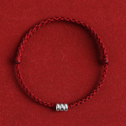 Buddha Stones 925 Sterling Silber Perlen Schutz Glück Geflochtenes Armband Fußkettchen