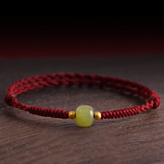 Buddha Stones Natürliche Hetian Jade 999 Goldperlen Schutz Glück Geflochtenes Armband Fußkettchen