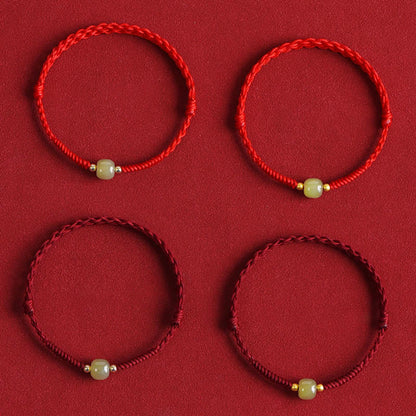 Buddha Stones Natürliche Hetian Jade 999 Goldperlen Schutz Glück Geflochtenes Armband Fußkettchen