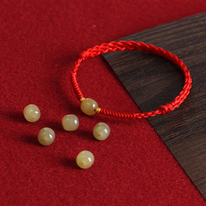 Buddha Stones Natürliche Hetian Jade 999 Goldperlen Schutz Glück Geflochtenes Armband Fußkettchen