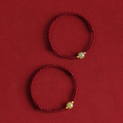 Buddha Stones Natürliche Hetian Jade 999 Goldperlen Schutz Glück Geflochtenes Armband Fußkettchen