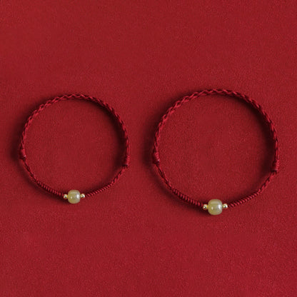 Buddha Stones Natürliche Hetian Jade 999 Goldperlen Schutz Glück Geflochtenes Armband Fußkettchen