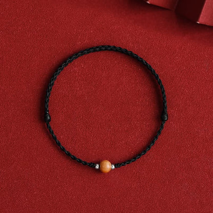 Buddha Stones Natürliche Pfirsich Holz Perle Glück Geflochtenes Armband Fußkettchen 