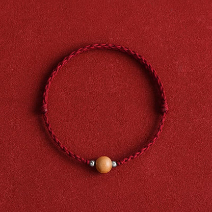 Buddha Stones Natürliche Pfirsich Holz Perle Glück Geflochtenes Armband Fußkettchen 