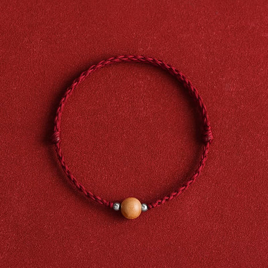 Buddha Stones Natürliche Pfirsich Holz Perle Glück Geflochtenes Armband Fußkettchen 