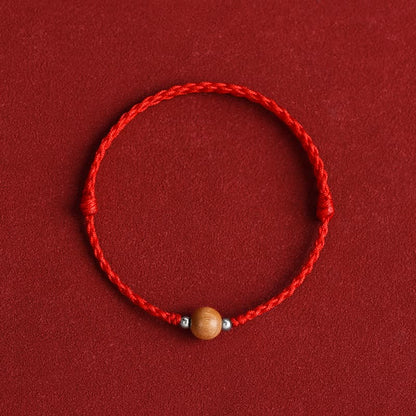 Buddha Stones Natürliche Pfirsich Holz Perle Glück Geflochtenes Armband Fußkettchen 
