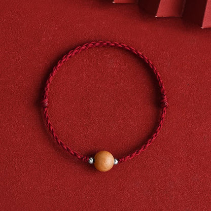 Buddha Stones Natürliche Pfirsich Holz Perle Glück Geflochtenes Armband Fußkettchen 