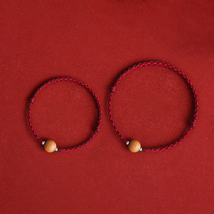 Buddha Stones Natürliche Pfirsich Holz Perle Glück Geflochtenes Armband Fußkettchen 