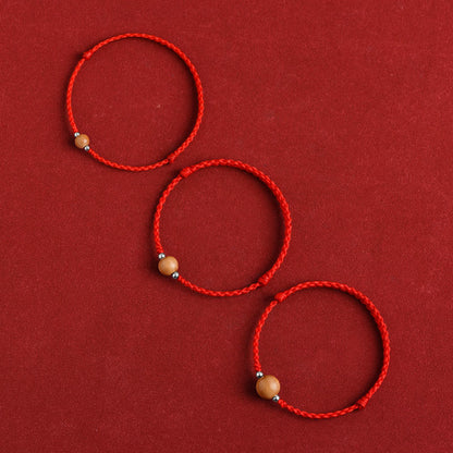 Buddha Stones Natürliche Pfirsich Holz Perle Glück Geflochtenes Armband Fußkettchen 